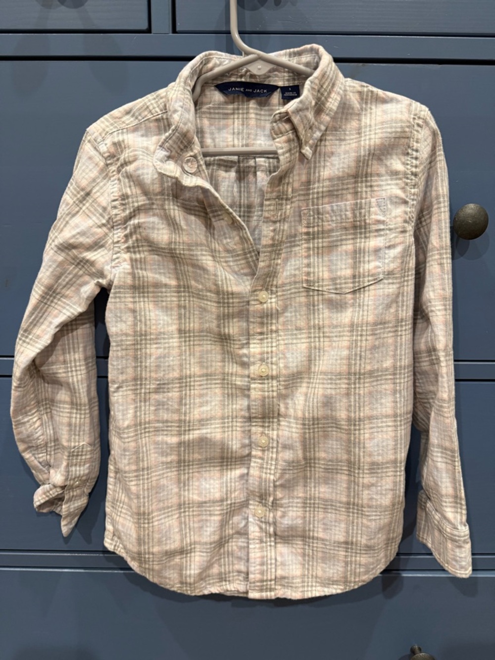 Janie and Jack Plaid Button-Up Shirt in Soft Pink and Cream